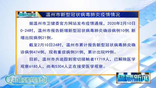 【每日疫情】2020年2月10日溫州市新型冠狀病毒感染的肺炎疫情通報