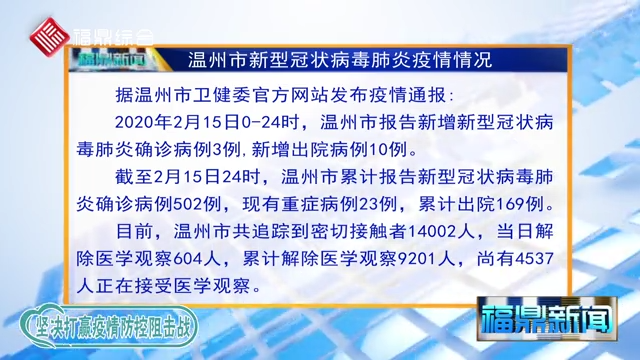 【每日疫情】2020年2月16日溫州市新型冠狀病毒感染的肺炎疫情通報