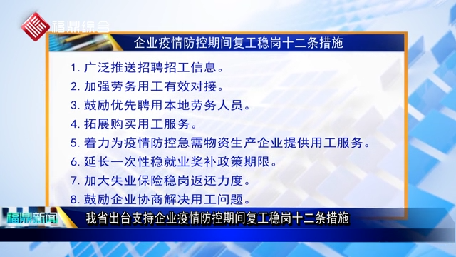 口播：我省出臺(tái)支持企業(yè)疫情防控期間復(fù)工穩(wěn)崗十二條措施