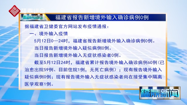 福建省報告新增境外輸入確診病例0例