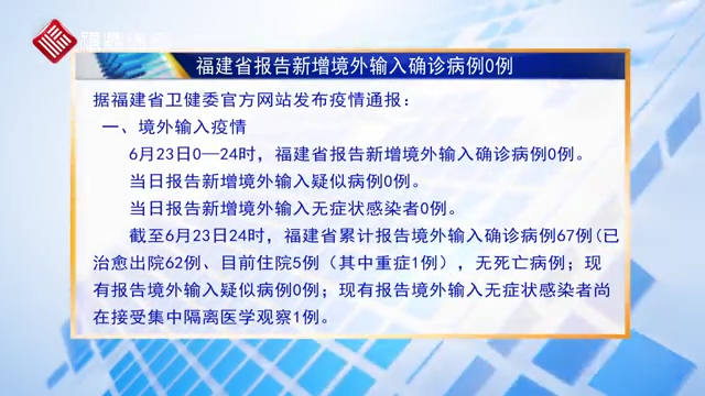 6月23日福建省報(bào)告新增境外輸入確診病例0例