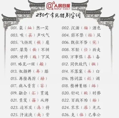 收藏！230個(gè)常見(jiàn)易錯(cuò)字詞，很多人寫(xiě)不對(duì)……