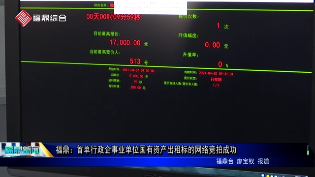福鼎：首單行政企事業(yè)單位國有資產(chǎn)出租標的網(wǎng)絡競拍成功
